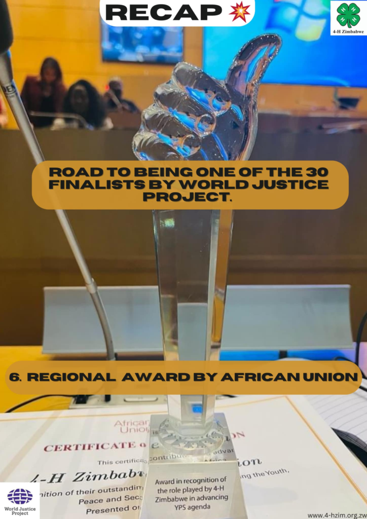 6. Regional Peace Award by African Union – Road to being one of the 30 finalists by World Justice Project.